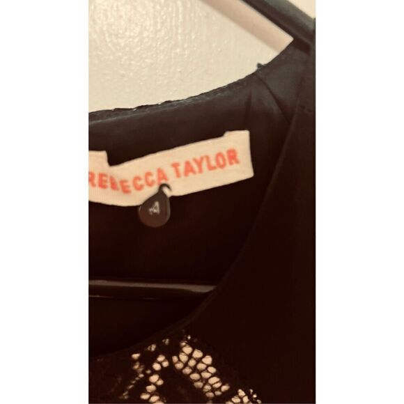 Rebecca Taylor Black Lace Panel Back Zip Short Sleeve Dress SZ 4 - Picture 5 of 11